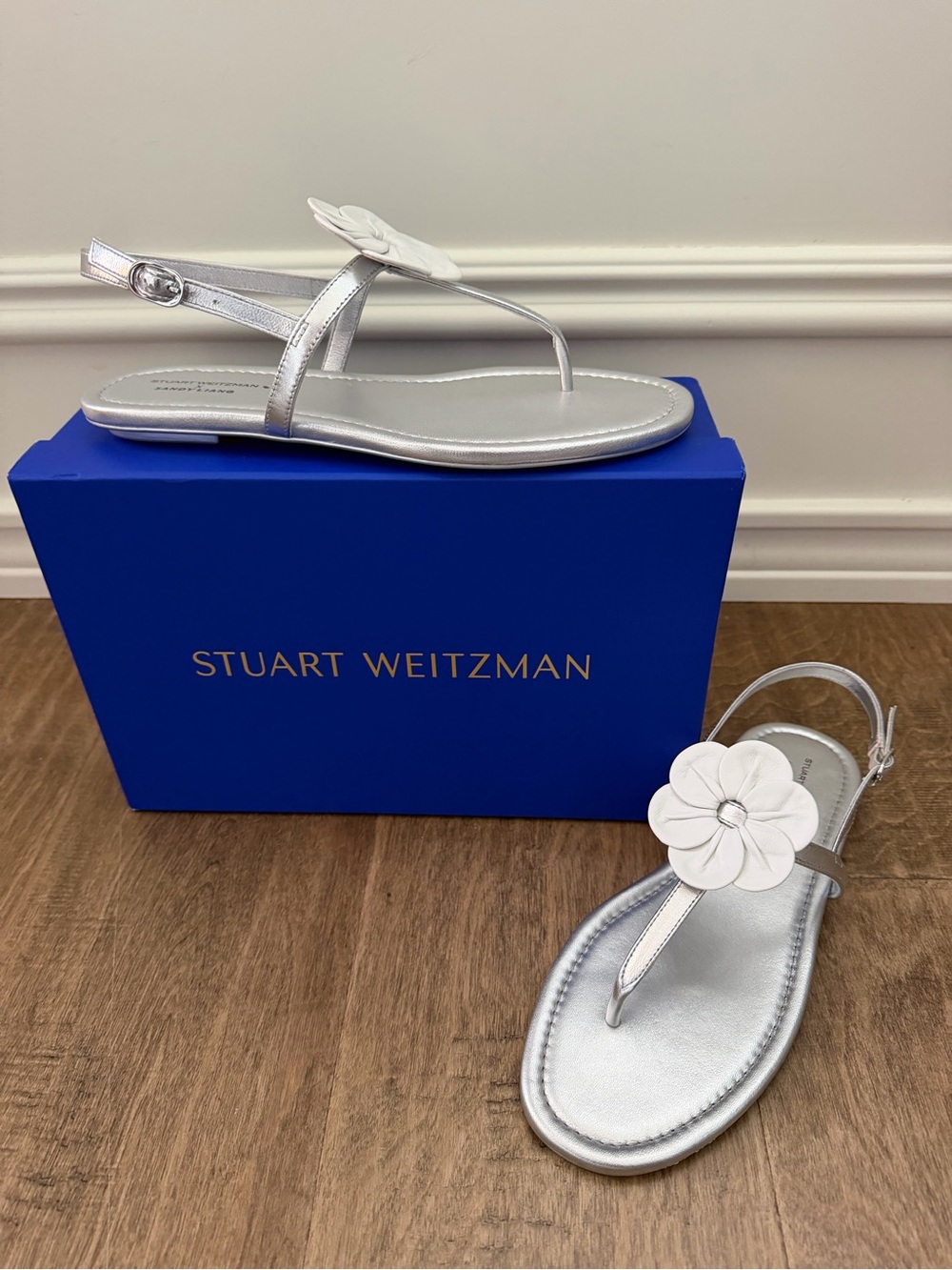 Stuart Weitzman and Sandy Liang  Floral Thong Sandals, 7.5, new in box, duster